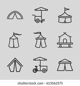 Tent icons set. set of 9 tent outline icons such as tent, fast food cart