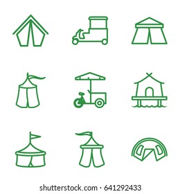 Tent icons set. set of 9 tent outline icons such as tent, fast food cart