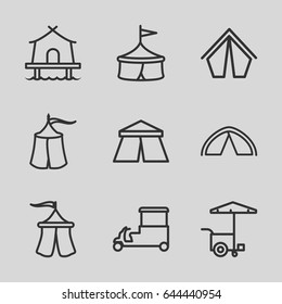 Tent icons set. set of 9 tent outline icons such as tent, fast food cart