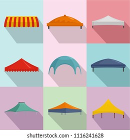 Tent icons set. Flat set of 9 tent vector icons for web isolated on white background