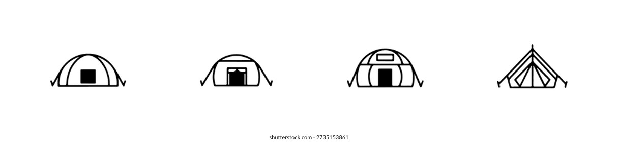 Tent icons in various styles including A-frame, dome, and bell shapes for outdoor and camping themes.