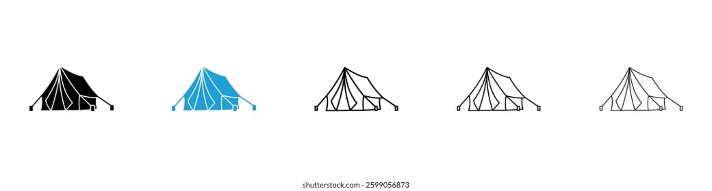 Tent icons vector illustrations in black and blue colors for web and ui designs
