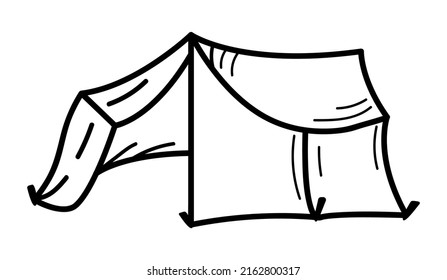 Tent isolated icon. Black doodle sticker of a camping tent. Summer hike.