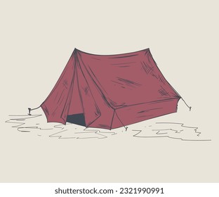Tent line drawing. Camping tent print design for sticker, poster, tee, sweater and others. 
