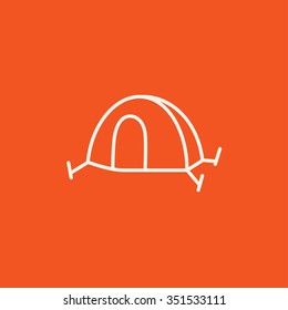 Tent line icon for web, mobile and infographics. Vector white icon isolated on red background.