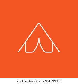 Tent line icon for web, mobile and infographics. Vector white icon isolated on red background.