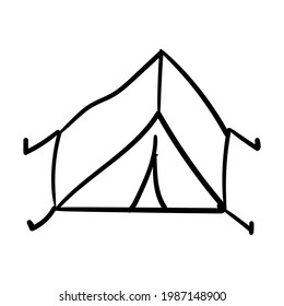 Tent Line Icons vector design black. Hand drawn tent. Simple vector icon. Cartoon tent line icon. Drawing tent, vector sketch.