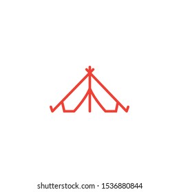 Tent Line Red Icon On White Background. Red Flat Style Vector Illustration.