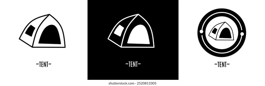 Zelt-Logo-Set. Sammlung von schwarz-weißen Logos. Stock-Vektor.