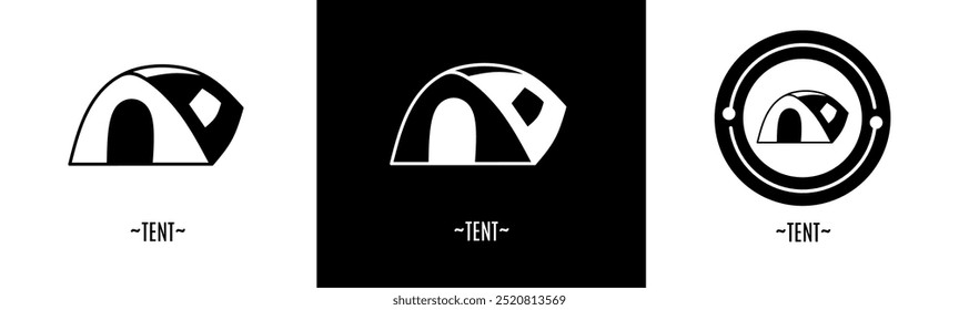 tent logo set. Collection of black and white logos. Stock vector.