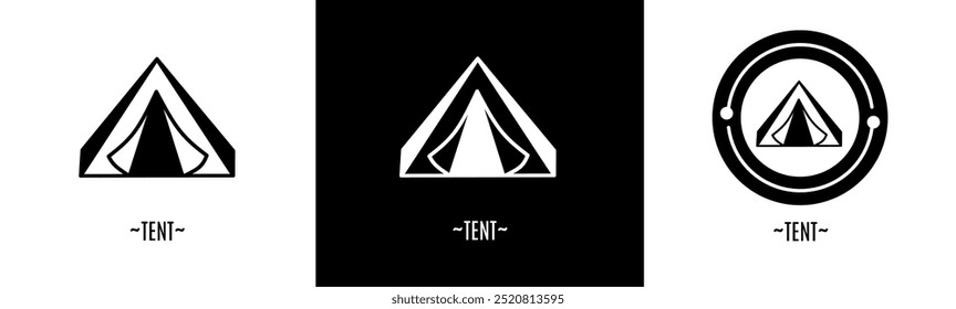 tent logo set. Collection of black and white logos. Stock vector.
