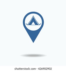 Tent map pin icon, map pointer, vector illustration eps 10. Flat icon, One of set web icons.