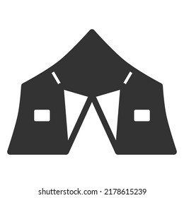 Tent, marquee with windows and open curtain for outdoor recreation - vector sign, web icon, illustration on white background, glyph style