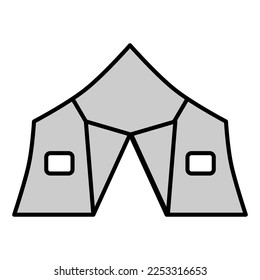 Tent, marquee with windows and open curtain for outdoor recreation - icon, illustration on white background, grey style