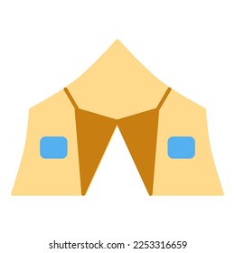 Tent, marquee with windows and open curtain for outdoor recreation - icon, illustration on white background, flat color style
