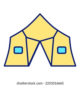 Tent, marquee with windows and open curtain for outdoor recreation - icon, illustration on white background, color style