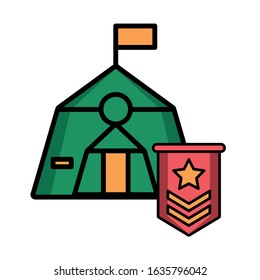 tent military force with medal vector illustration design