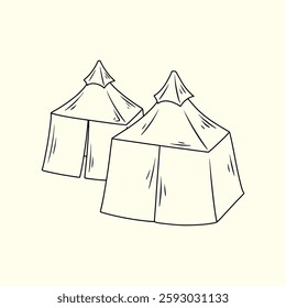Tent in Mina on the day of Arafat. Thin Line Illustration.
