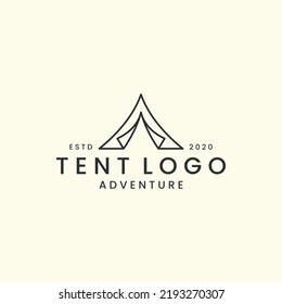tent minimalist with linear style logo vector illustration, summer camp, tree icon template design
