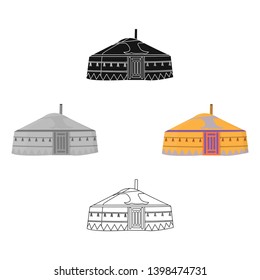 Tent in the Mongolian patterns.Mongolian tent.Housing the ancient Mongols.Mongolia single icon in cartoon,black style vector symbol stock illustration.