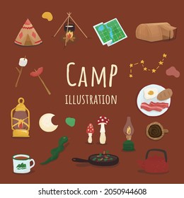 
Tent and mountain elements pastel style elements. Camping illustration vector.