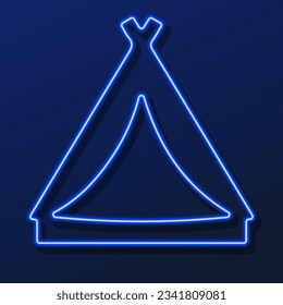 Tent neon sign, modern glowing banner design, colorful modern design trends on black background. Vector illustration.