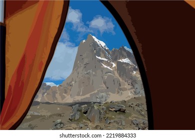 tent on a meadow below the Huayhuash mountain range Peru
