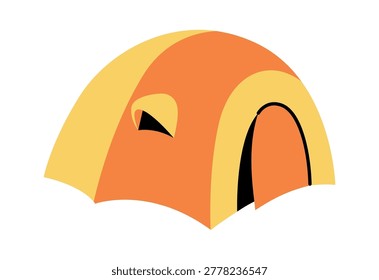 Tent with open doorway and vent, rounded dome shape, clean lines, and bold shading. Symbol of adventure, outdoor travel, weekend getaway, and nature escape. Cartoon vector illustration.