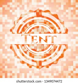Tent orange mosaic emblem with background