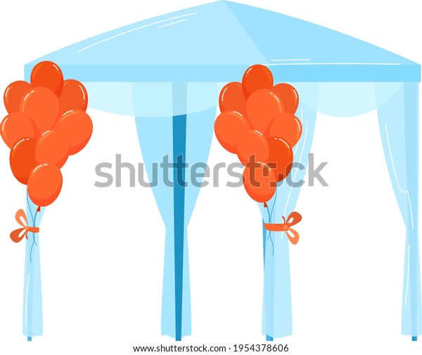 Tent outdoors, balloons decoration canopy,\
isolated on white, sunshadeleto protection, design, in flat style\
vector illustration.