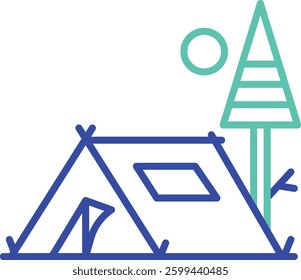 tent outline dual color vector illustration icon design