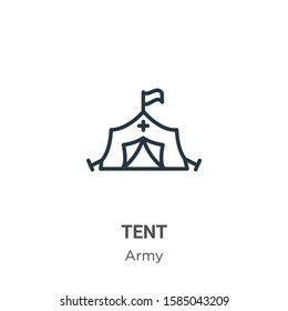 Tent outline vector icon. Thin line black tent icon, flat vector simple element illustration from editable army concept isolated on white background
