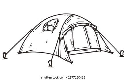 Tent for outside camping adventure. Camping tent for forest nature explore