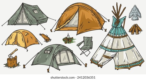 Tent for outside camping adventure. Camping tent for forest nature explore