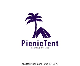 Tent and palm tree logo design template