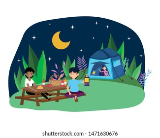 Tent and people vector design