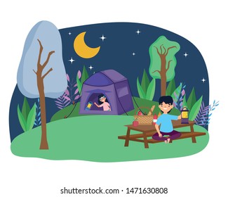 Tent and people vector design