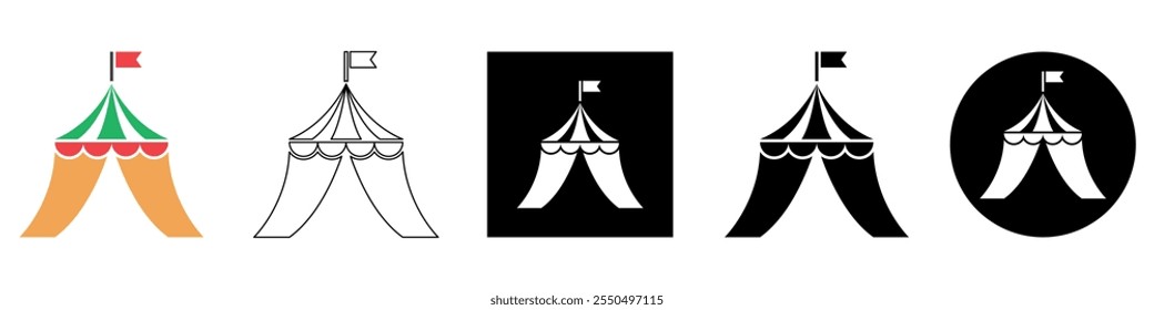 Tent Sale or Circus tent, amusement park, festival or carnival event vector pictogram sign icon symbol ui and ux design, glyphs and stroke line