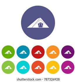 Tent set icons in different colors isolated on white background