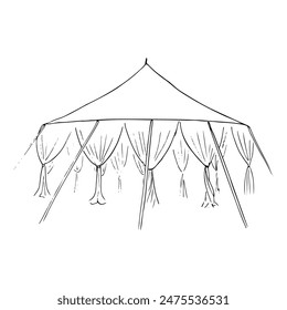 tent set up without tables and without guests - hand drawn doodle illustration of wedding tent