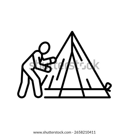 tent setup black line icon for digital and print projects.  Minimal clean icons for apps and websites. Modern simple icons for UI UX and branding
