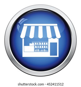 Tent shop icon. Glossy button design. Vector illustration.