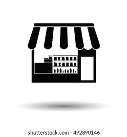 Tent shop icon. White background with shadow design. Vector illustration.