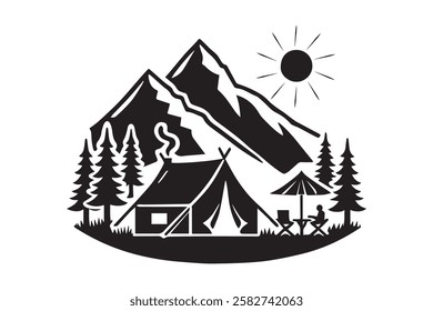 tent silhouette vector icon in white background