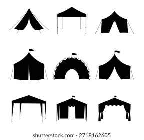 Conjunto de Vector de silueta de tienda: Colección de tiendas de campaña, circo, dosel y evento