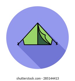 Tent. Single flat color icon on the circle. Vector illustration.