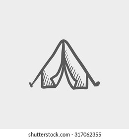 Tent sketch icon for web, mobile and infographics. Hand drawn vector dark grey icon isolated on light grey background.