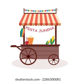 Tent street food cart apple candy. June Party Festival. Vector Illustration.