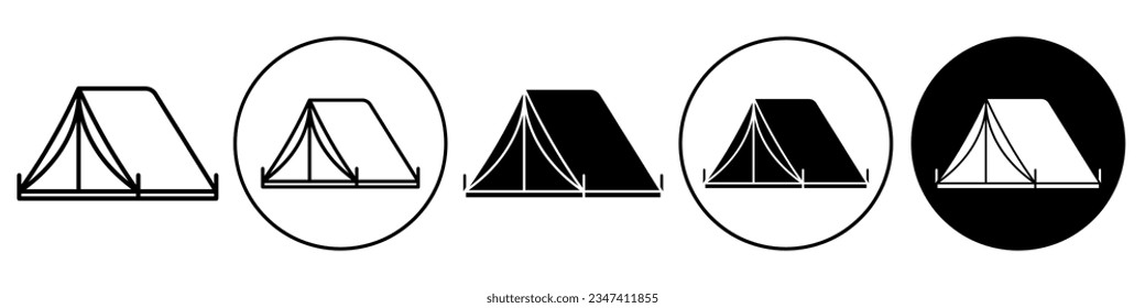 Tent symbol Icon. Travel equipment for hiking outdoor. Vector set collection of marquee canvas to protect traveler from outside. Camp shelter roof for solo traveler. 