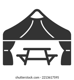 Tent and table with chairs - icon, illustration on white background, glyph style